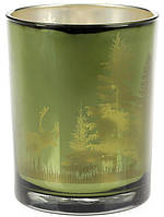 Підсвічник скляний "Таємничий ліс" 10х12.5см greenpharm , зелений