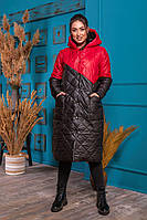 Жіноче зимове пальто зі стьобаної плащової тканини на синтепоні великі розміри