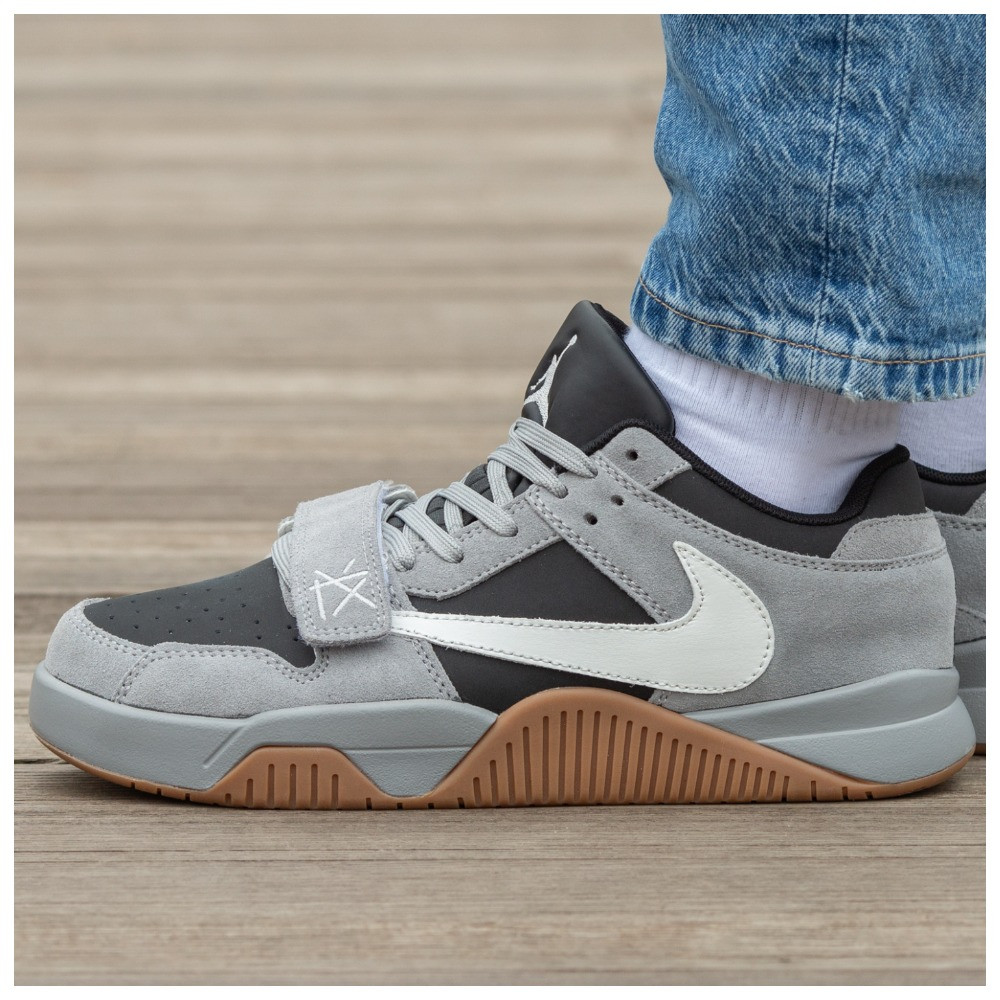 Чоловічі кросівки Nike Air Jordan Cut The Check x Travis Scott Grey Black White, сірі замшеві кросівки найк джордан Тревіс Скотт