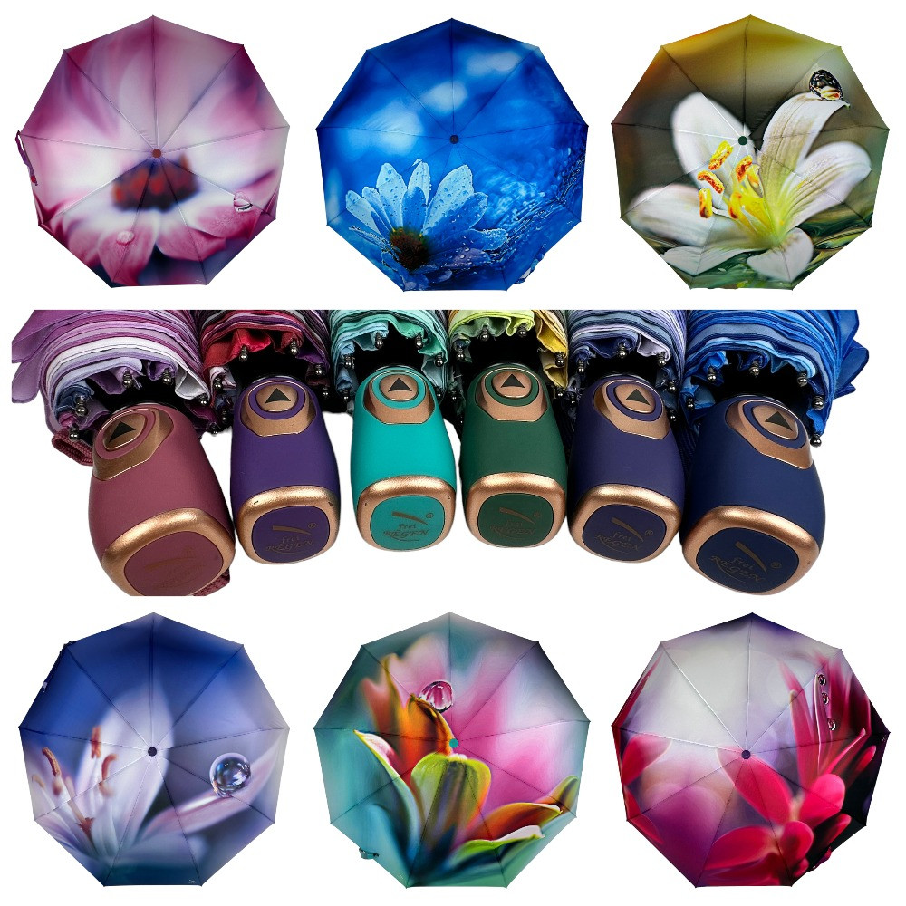 Оптом Жіноча парасолька напівавтомат на 9 спиць з квітковим принтом від Frei Regen, 9085, фото 1