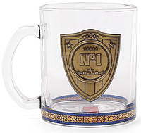 Скляна кружка з металевою емблемою "N1" 335мл ukrfarm