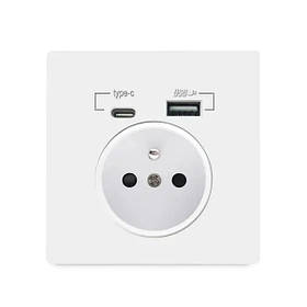 Розетка RIAS R-445 з роз'ємами Type-C/USB 16A 250V White (3_04608)