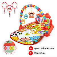 Развивающий коврик для малышей с музыкальным пианино и погремушками (красный)