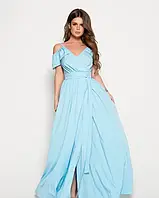 Красивое длинное платье с открытыми плечами цвет голубой, р. S M