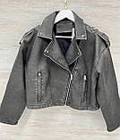 Жіноча шкіряна коротка вінтажна куртка косуха зі шнурівкою на спині та рукавах, фото 7