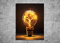 Картина с Горящей Лампочкой Яркий Декор на Стену Физика Светящаяся Лампочка с Пламенем Внутри 50x38cм