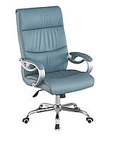 Робоче офісне крісло Enter (Ентер) хромований каркас із колесиками, оббивка сіро-блакитна екошкіра, фото 3