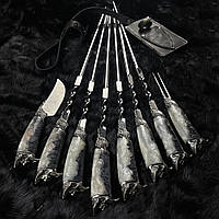 Шампура "Пірати" з ножем, виделкою для зняття м'яса, набір у сагайдаку (гібрид)
