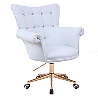Парикмахерское кресло на колесах Votana HC804CK XXL белое, база золото