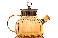 Чайник заварочный золотой  Olens "Страйп" 1000 мл стеклянный с  крышкой и диамантом