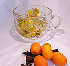 Чашка прозора скляна з авторським розписом ручної роботи "Жовта хризантема", фото 2