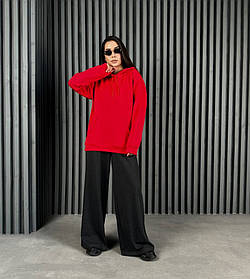 Жіночий прогулянковий костюм One size: худі та штани палацо червоно-сірий