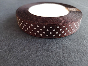 Стрічка атласна в горошок 1.5см (23м) коричневий
