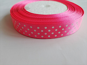 Стрічка атласна в горошок 1.5см (23м) ярко-рожевий