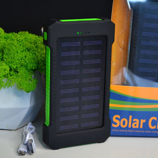 💚Повербанк PowerBank 30000 mAh з сонячною панеллю та ліхтарем Зелений, фото 1