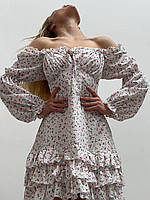 Жіноча сукня міні з воланами в квіточку