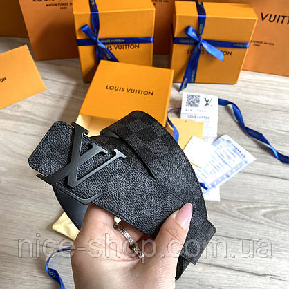 Ремінь Louis Vuitton шкіряний преміум класу в коробці з документами, сіра шахматка, фото 4