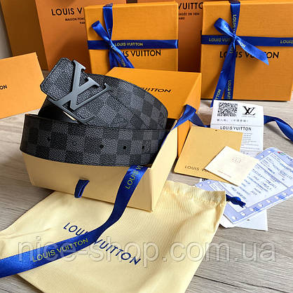 Ремінь Louis Vuitton шкіряний преміум класу в коробці з документами, сіра шахматка, фото 6