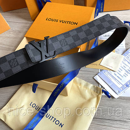 Ремінь Louis Vuitton шкіряний преміум класу в коробці з документами, сіра шахматка, фото 5