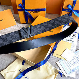 Ремінь Louis Vuitton шкіряний преміум класу в коробці з документами, сіра шахматка