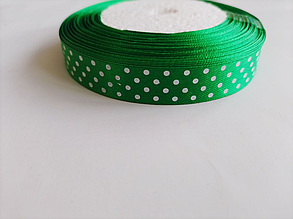 Стрічка атласна в горошок 1.5см (23м) зелений