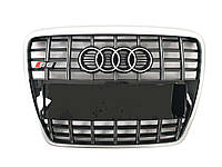 Решетка радиатора на Audi A6 C6 2004-2011 года Черная с серым ( стиль S6 ) без мест под парктроники