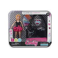 Кукла "Emily" (высота 30 см, съемная обувь, яркое платье, муляжи денег и карт, на шарнирах, сумочка) QJ 063