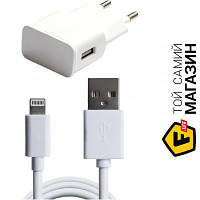Зарядний пристрій мережевий Grand-X CH-03LTW USB 5 V 2,1 A + Lightning White USB-порт, Apple Lightning 2.1 А