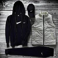 Спортивный костюм мужской (п) Комплект с жилеткой Nike (худи на змейке+штаны+футболка+кепка+жилетка)