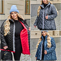 Жіноча коротка куртка зимова з плащової тканини на силіконі 200 розміри батал