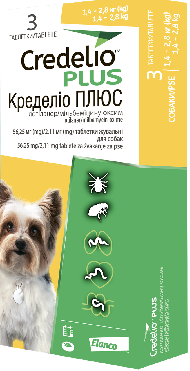 Кределио плюс жевательные таблетки от блох и клещей для собак 1,4-2,8 ...