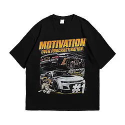 Футболка з принтом Chevrolet Camaro - Motivation Over Procrastination L Чорний