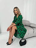 Зелене мідіплаття із шовкового софту з коротким рукавом абстрактний принт, фото 3