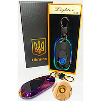 QQ Электрическая зажигалка-брелок Украина с USB-зарядкой и подсветкой HL-468, с гравировкой. Цвет: хамелеон