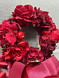Вишуканий бордовий вінок зі стрічками., фото 2