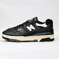Мужские кожаные черные кроссовки New Balance 550 Black and White 41