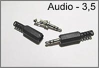 Штекер аудіо, 3,5 мм, 3 pin, пластмасовий.