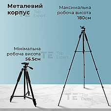 Професійний штатив тринога T-3218 XL для телефону фотоапарата камери для зйомки в чохлі з рівнем, фото 3