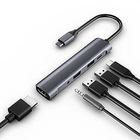 Type-C USB-C HUB хаб перехідник конвертер K560 5 in 1 Converter: to 3.5mm+PD/QC+USB2.0+USB3.0+HDMI