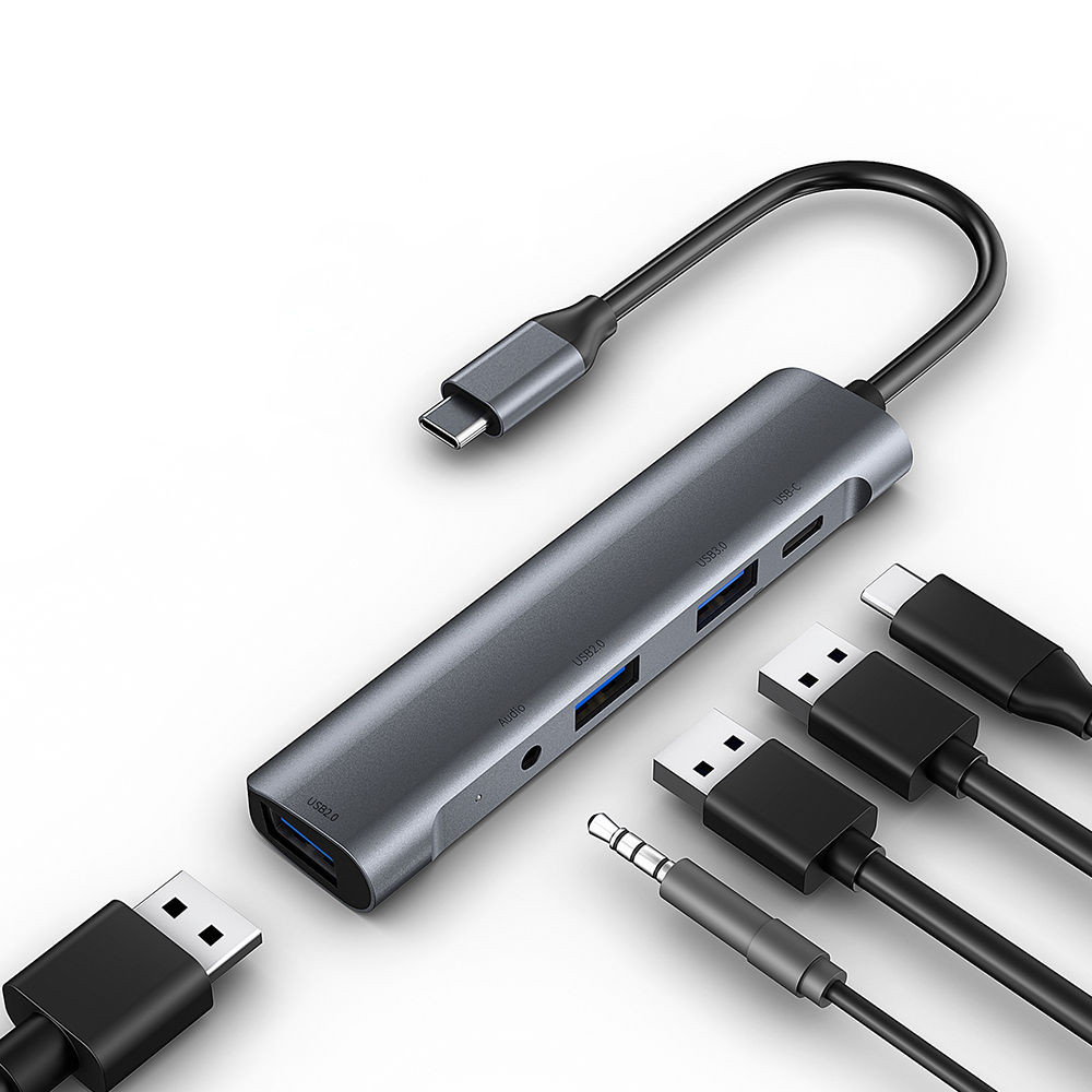 Type-C USB-C HUB хаб перехідник конвертер адаптер K561 5 in 1 Converter: TypeC to 3.5mm+PD+USB2.0*2+ USB3.0