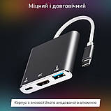 Type-C USB-C HUB хаб перехідник конвертер адаптер KZ56 3 in 1 Converter: TypeC to PD+HDMI+USB 2.0, фото 5