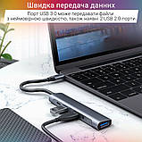 Type-C USB-C HUB хаб перехідник конвертер адаптер K561 5 in 1 Converter: TypeC to 3.5mm+PD+USB2.0*2+ USB3.0, фото 7