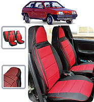 Чехлы на сиденья авто ВАЗ 2108, 2109, 21099, 2114, 2115 PILOT черно-красные (вставки екокожа)