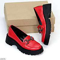 Яркие красные женские кожаные туфли лоферы натуральная кожа 37