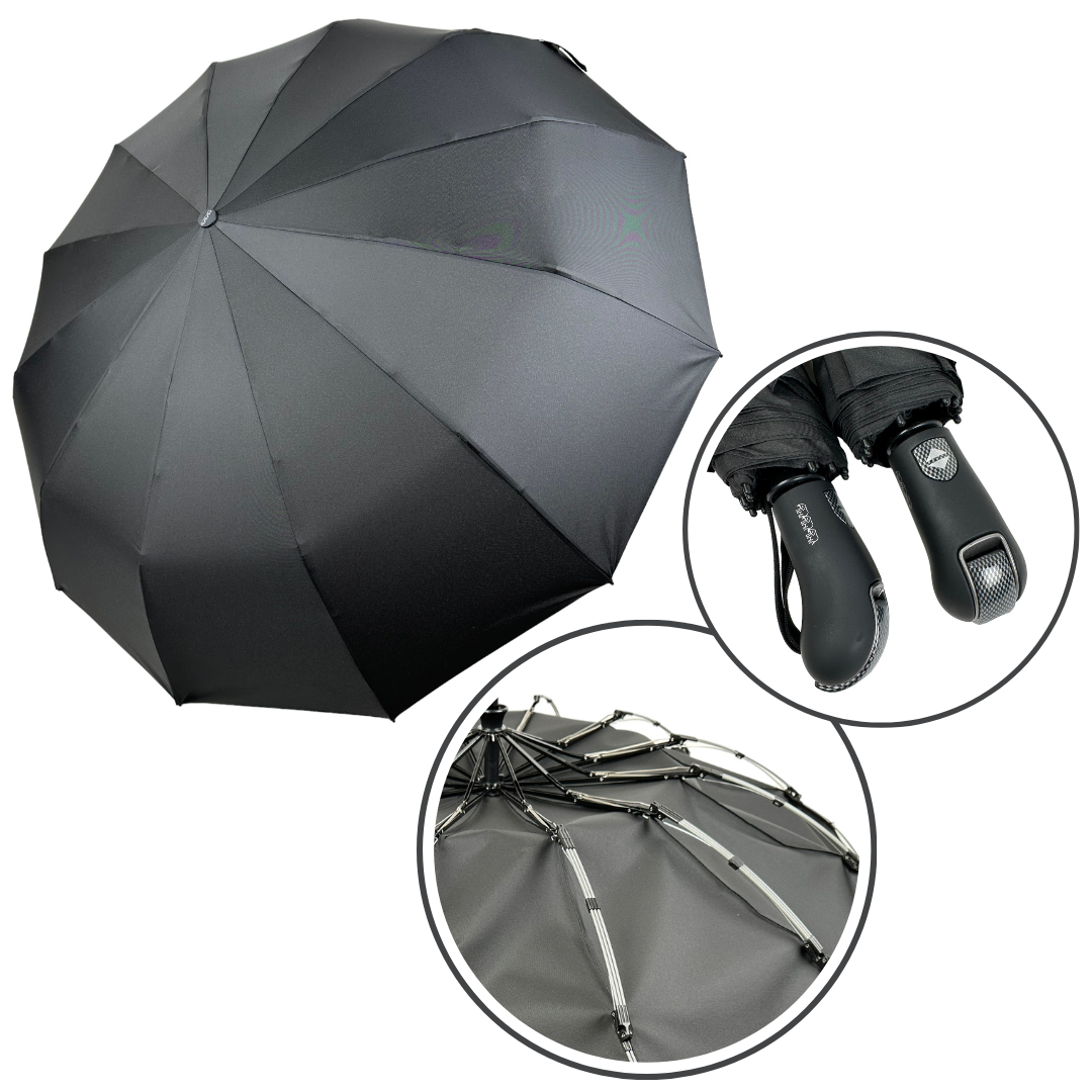 Класична чоловіча парасоля-автомат "Три слона" на 12 потрійних спиць, чорний, 07563-1, фото 1
