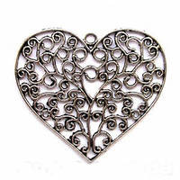 Кулон металевий "ажурне серце" срібло (6,3х6 см) 1 шт. в уп.