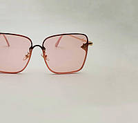 Солнцезащитные очки женские квадратные розовые, стильные имиджевые очки в тонкой металлической оправе