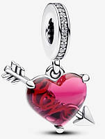 Намистина Пандора Червоне серце і стріла, Срібний Шарм Pandora 925 проба Бусина на браслет Малинове серце Love