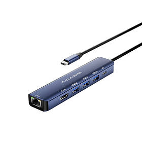 Док-станція Type-C 6-in-1 Acasis DS-7HN6 з HDMI 4K@30Hz, Ethernet і зарядкою 100 Вт (Блакитний)