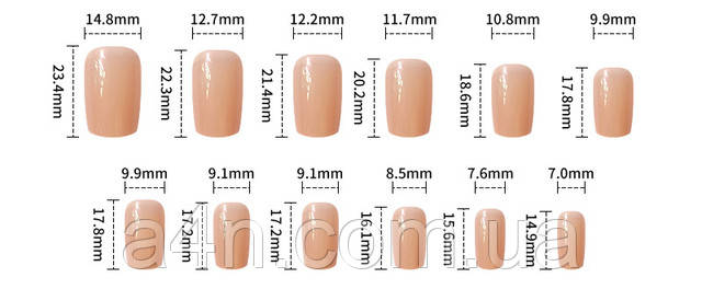 Накладные ногти - Интернет-магазин A4N Размеры накладных ногтей